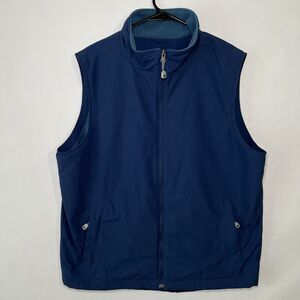 LL Bean Full Zip Fleece Lined Nylon Vest Mens Size LT Large Tall Blue Pockets